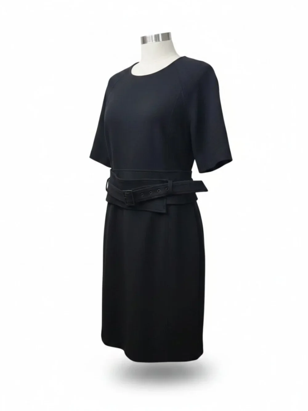 Veronica Beard Black Short-Sleeve Belted Tailored Mini Dress